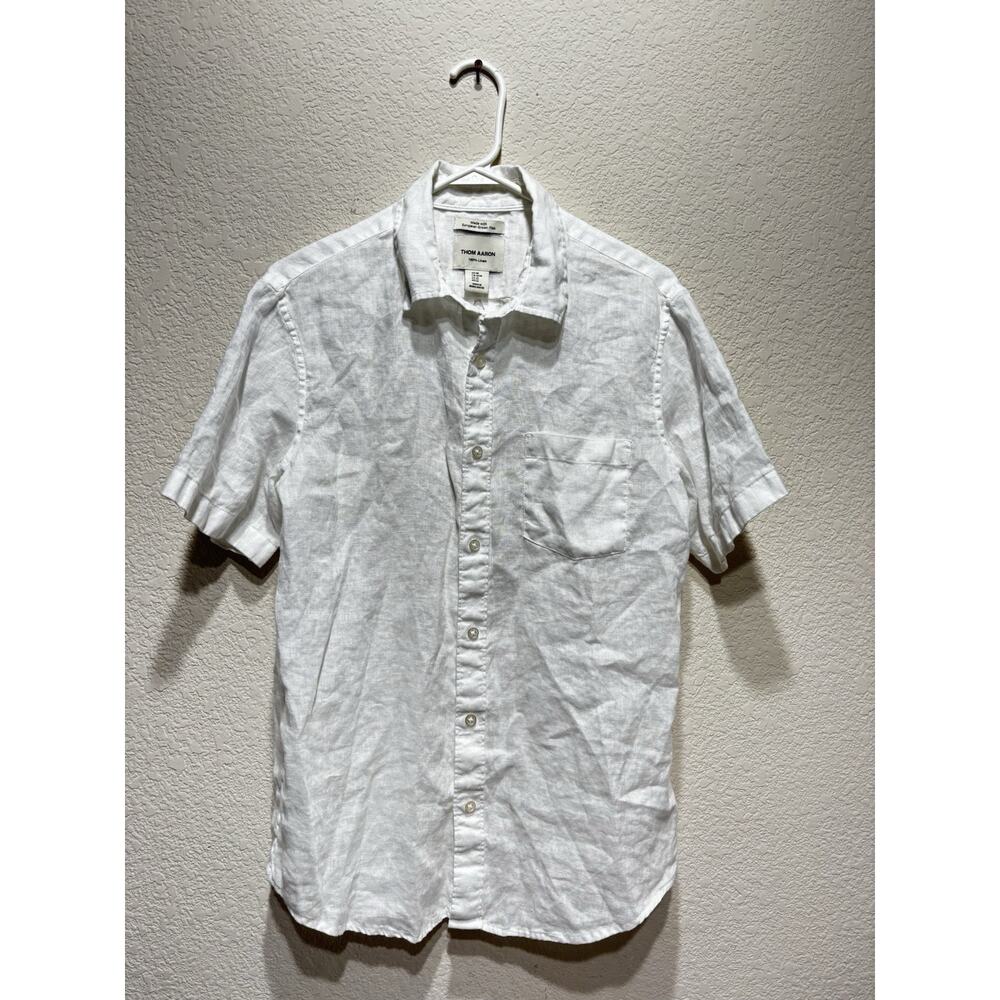 Thom Aaron Linen Shirt White Short Sleeve Medium